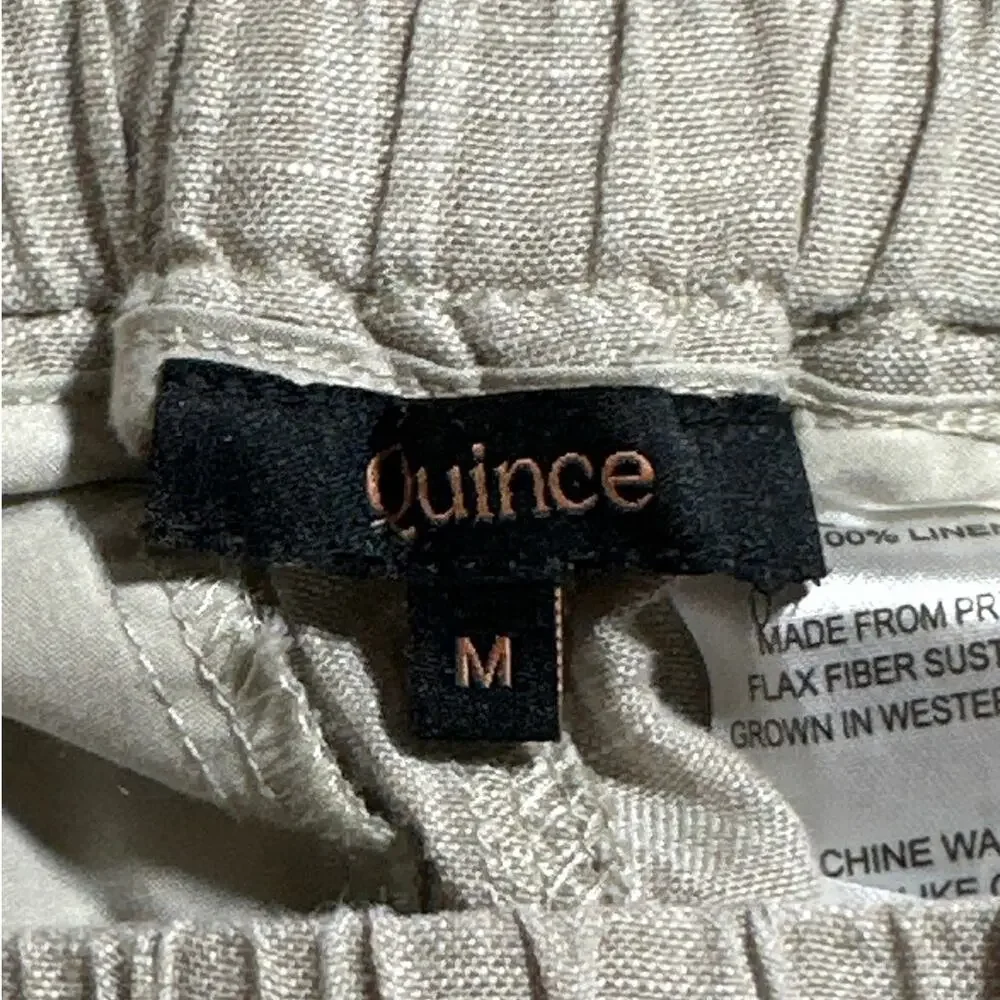 QUINCE 100% European Linen Wide Leg Pants Flax Beige Sz M Pockets Boho Beachy